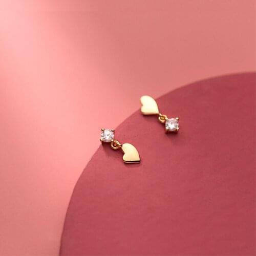 AIFENAO Real 925 Sterling Silver Asymmetry Cubic Zircon Small Heart Stud Earrings for Women Fine Jewelry Female Gift Wholesale
