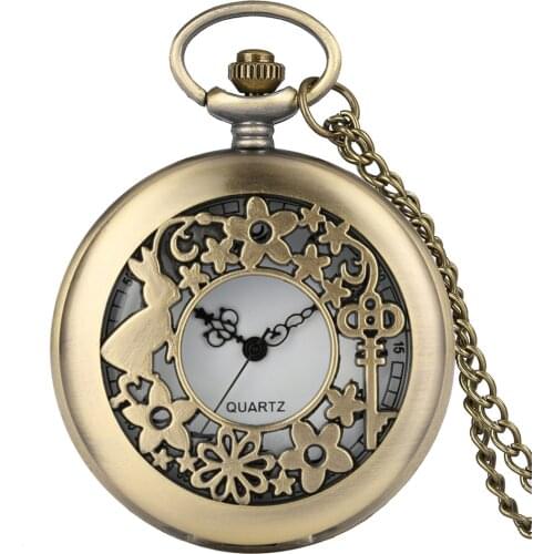 Hollow Bronze Alice Rabbit Quartz Necklace Pendant Clock Gifts Kids Men Women Vintage Fashion Sweater Chain Pocket Watch