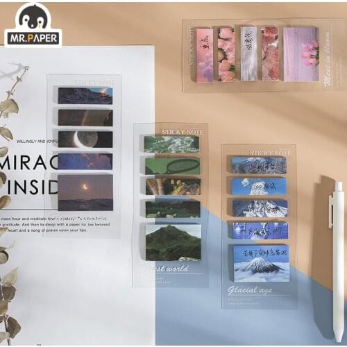 Mr Paper 100 Pcs/bag Vientiane Realm Series Notes Scenery Memo Pads Creative Stationery Office School Supplies Label Stickers