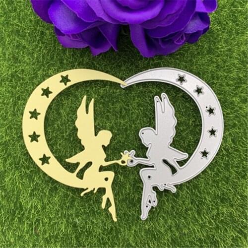Goddess elf sitting on the moon watching the stars hand embossed DIY album scrapbook greeting card decoration metal cutting mold