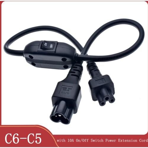 IEC 320 C5 Female to C6 Male Extension Cable With switch,Micky 3Pin Male to Female Extension Cable About 50CM,1 PCS