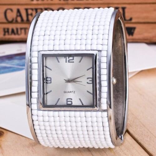 WA256 Fashion New Womens Bracelet Watches Ladies Dress Watches Quartz Wristwatches Rhinstone Relogio Feminino Square Clock White