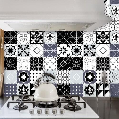 Black Gray White Kitchen Bathroom Tile Stickers Transfers Flat Printed Covers for Tiles DIY Sticker Anti-spatter PVC Wall Paster