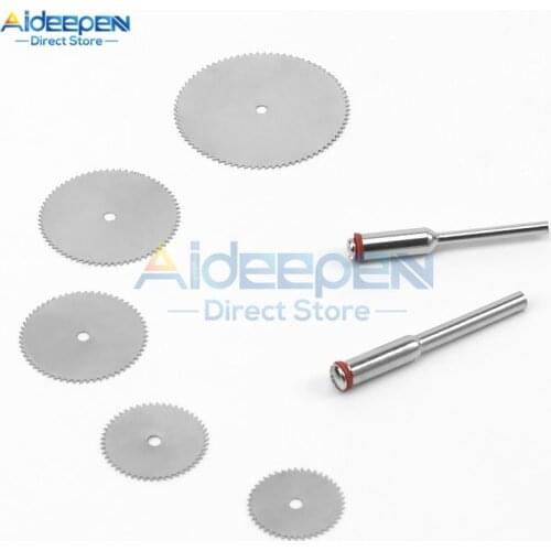 6Pcs/set Stainless Steel Slice Metal Cutting Disc With 1 Mandrel For Rotary Tools 16 18 22 25 32mm Saw Blade 3mm Connecting Rod