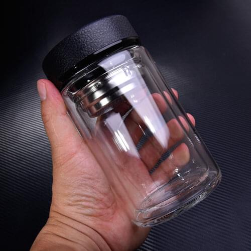 Double Glass Portable Leather Cover Transparent Water Cup Chunky Tea Cup Personality Creative Glass Water Bottle Drinkware