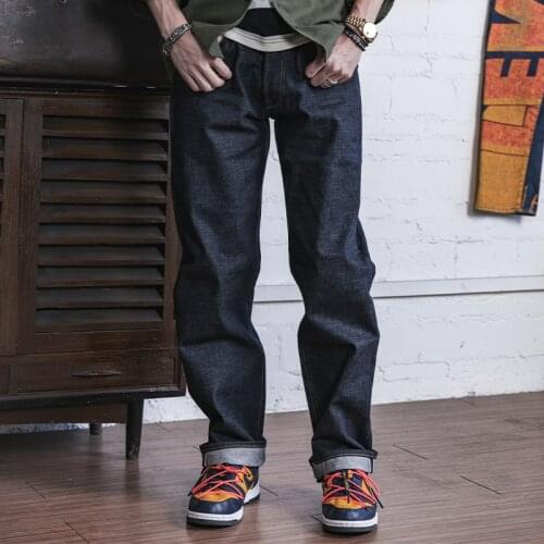 Non Stock 15oz Heavy Selvedge Denim Jeans Mens Classic High Waisted Straight Jeans Vintage Woven Denim Fabric