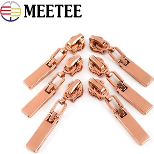 Meetee 10/20pcs 5# Zipper Sliders for Nylon Zips Rose Gold Nylon Zippers Pull Repair Kit DIY Bag Zip Head Garment Sew Accessory