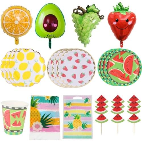 Firuits Strawberry Watermelon Theme Disposable Tableware Set Paper Plates Cups Baby Shower Birthday Party Decoration Supplies