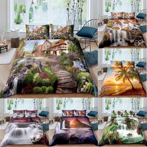 Landscape Waterfall 3D Bedding Set 2/3PCS Duvet Cover Sets Pillowcase Soft Bedspreads Single Double Queen King Size