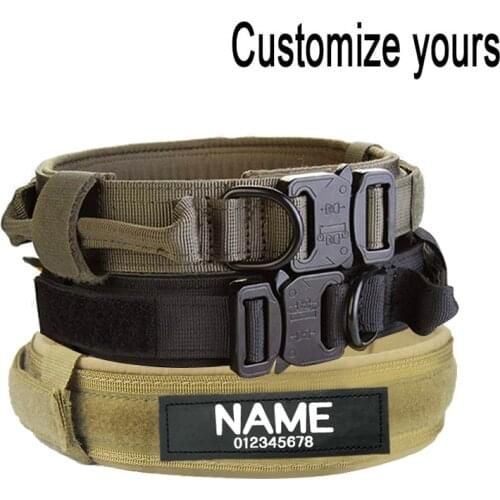 Dog Collar With Dog Tag Nylon Adjustable Military Tactical Large Dog Collar with Handle Training Running Customized Pet Collar