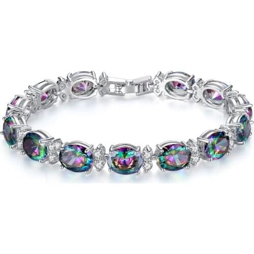 New oval colorful bright cubic zircon bracelets for women luxury bracelet hand jewelry purple/blue zircon