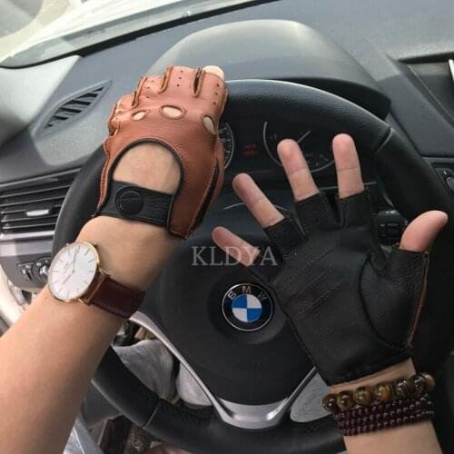 New Arrival High-Quality Semi-Finger Genuine Leather Gloves Mens Sheepskin Unlined Driving Fingerless Gym Fitness Gloves Mitten