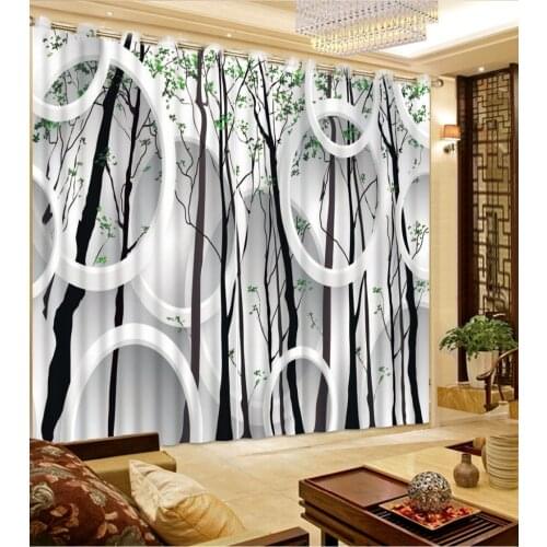Custom 3d curtains Black and white circle branches curtains window curtains for living room luxurious modern bedroom curtains