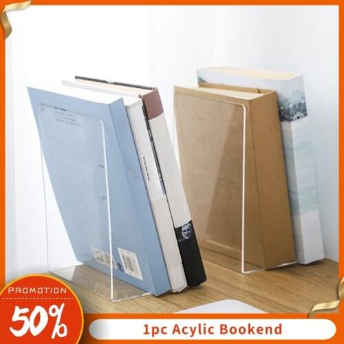 1pc Transparent Acrylic Bookends Book Support Shelf Rack Bookends Book Shelf Desk Organizer Book Holder School Office Supplies
