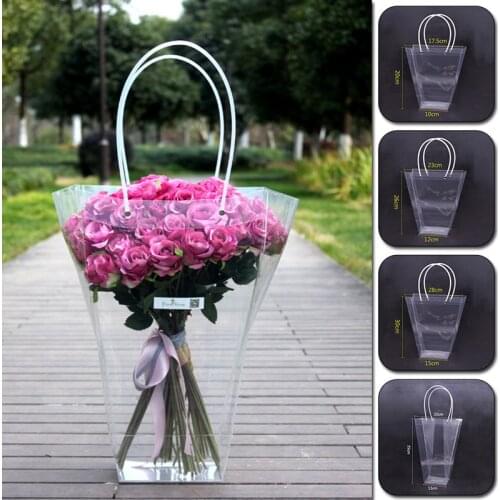 Transparent Bags Women Fashion Handle Flower Packaging Container Bag Plastic Flower Gift Storage Bags T Shaped Clear Handbag Hot