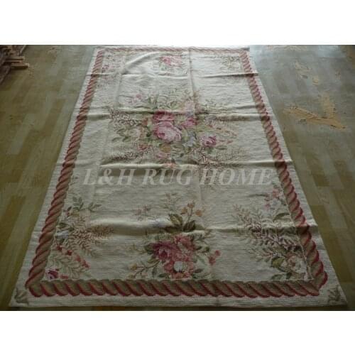 Free shipping 10K 5'x8' needlepoint woolen rugs with Pink roses design handmade for home decoration