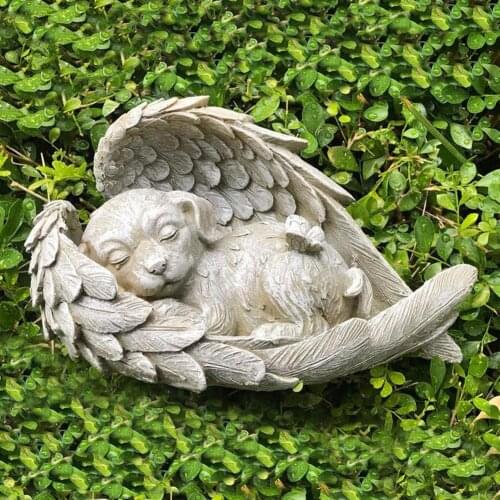 Angel Dog Cat Decor Statue Resin Resin Statues Pet Memorial Statue Outdoor Garden Home Ornament Sleeping Angel Wing Sculpture