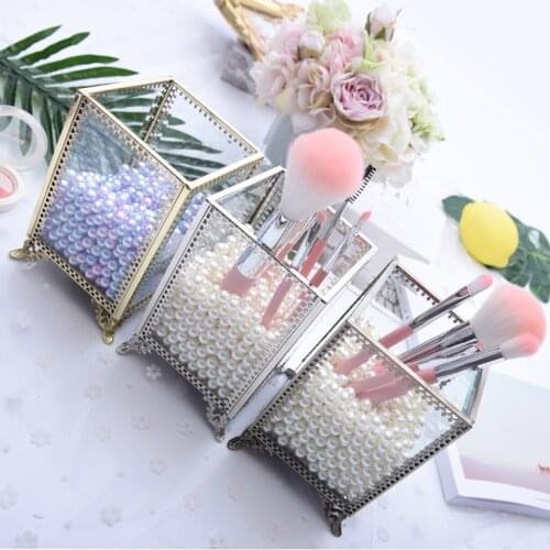 Glass Box for Cosmetic Organizer Hair Care Jewelry Makeup Brush Holder