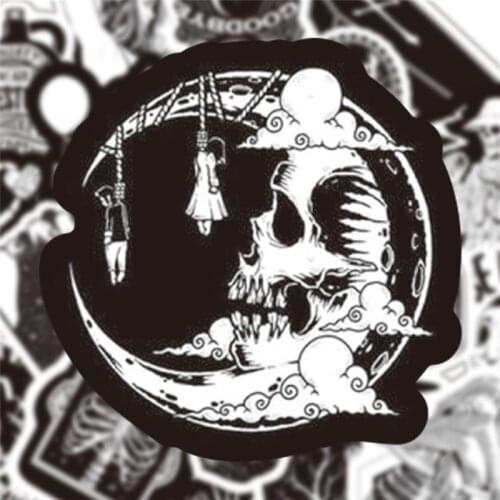 Three Ratels 50 Pcs Black and White Gothic style girl and skull Stickers Graffiti Sticker for Laptop Luggage Car Styling Guitar