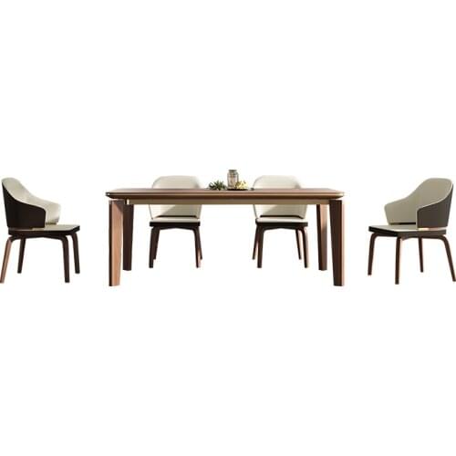 Light luxury Italian solid wood dining table modern simple high sense armchair dining table dining chair combination