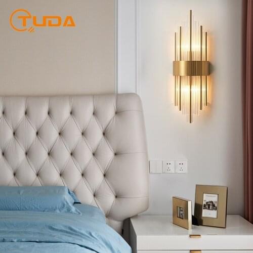 TUDA Post Modern Luxury Crystal Glass Stick Wall Lamp for Living Room Bedroom Wall Light Edside Nordic Aisle Wall Lighting