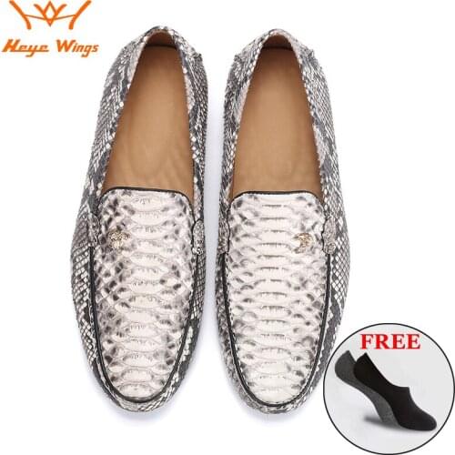 Heye Wings Men Genuine Python Skin Driving Shoes Men Loafers Moccasins Italian Casual Shoes For Men