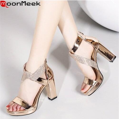 MoonMeek 2020 new arrival high heels shoes top quality sheepskin women pumps thick heels round toe platform party shoes