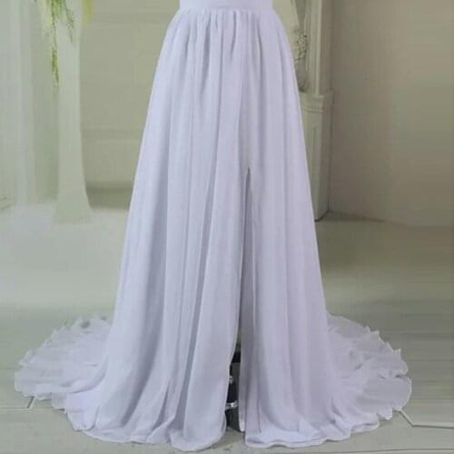 Elegant Chiffon Long Skirt Womens Front Split Sweep Train Prom Skirt High Quality Pleated Vintage Bridal Wedding Skirts