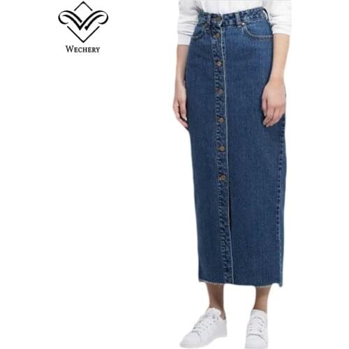 Wechery Denim Skirt Muslim Women Jeans Skirts Blue Long Clothing Islamic Turkish Islamic Middle East Clothes