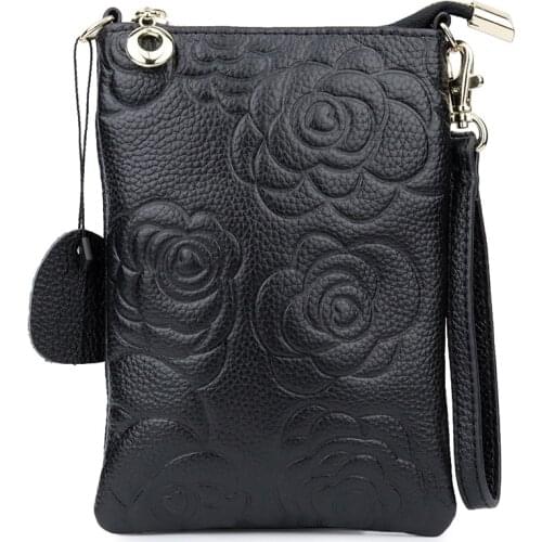 Mobile Phone Mini Bags Woman Small Clutches Shoulder Bag Flower Print Cow Leather Women Handbag Clutch Purse Handbag Flap