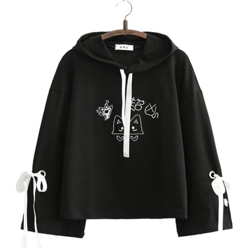 Women Hooded Sweatshirt 2020 Autumn Casual Cartoon Print Harakuju Hoodie Sweet Female Flare Sleeve Cotton Pullover Tracksuits