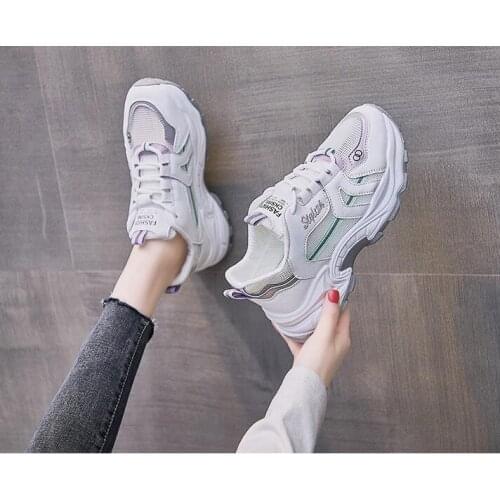 Womens Sneakers 2021 Summer Mesh Breathable Sport Shoes Ladies Comfort Casual Flats Shoes Women Lace Up Wedge Platform Sneakers