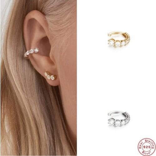 Aide 1PC Ear Cuff 925 Sterling Silver Clip Earrings for Women Non Pierced Zircon Pave ​Fashion Jewelry Rhinestone Tiny Earrings