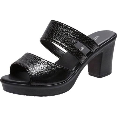 Womens Open Toe Slippers Simple Design All Match Breathable Comfy Thick High Heel Slippers