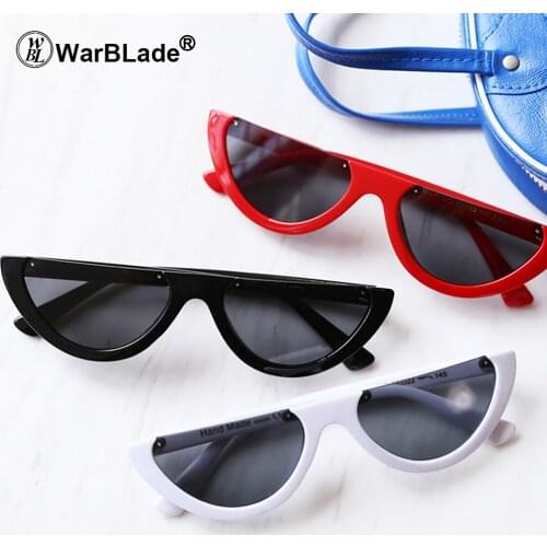 WarBLade 2020 New Fashion Unique Half Frame Women Cat Eye Sunglasses Brand Designer Fashion Ladies Pink Tint/Clear Lens Shades