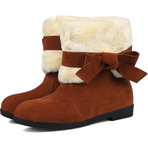 BLXQPYT Women 2020 Snow Boot Med calf Platform Wedge Warm Boot for Woman 34-43 Large Size Plush short Boots 506