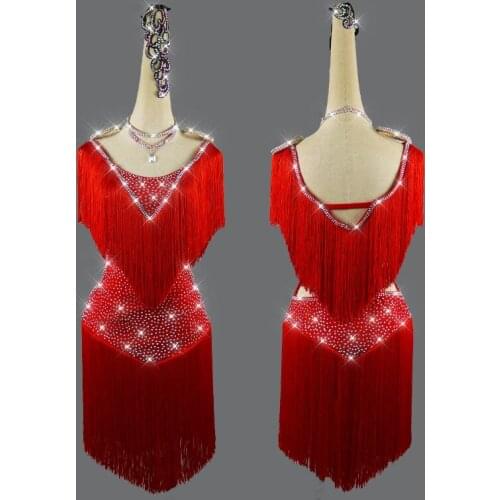 Selling Latin Dresses For Women Latin Dance Skirt Tango Salsa Gogo Dance Costume Party Dancer Singer Fringe Tassel Red Dress