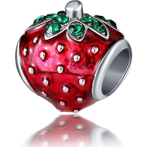 1Pcs New Cute Strawberry Pendant DIY Beads Suitable for Original Pandora Charm Bracelet Ladies Jewelry Making Gifts