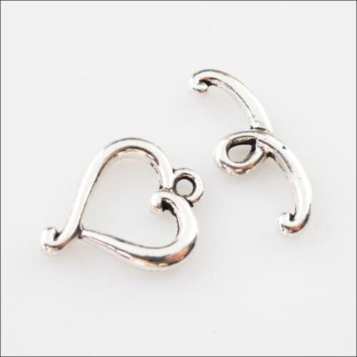 18 New Connectors Necklace Smooth Heart Circle Toggle Clasps Tibetan Silver