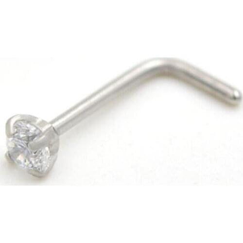 2Piece 20Gx6x2mm free shipping nostril Round Zircon crystal nose stud Rings L Shape nose ring Tragus Helix body piercing jewelry