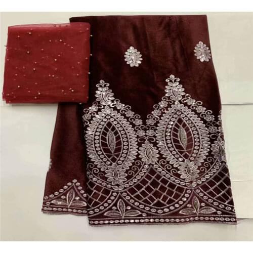 2019 High Quality Velvet Lace Fabric African George Lace 5 Yards With 2 Yards Swiss Voile Lace tissu For Wedding Dress! LXF633