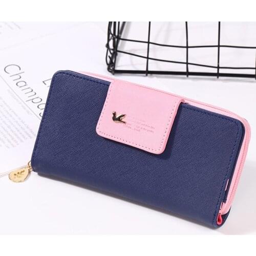 2020 Fashion Leather Women Wallets Long Zipper Patchwork Coin Female Purse With Bird Hasp Card Holder Clutch Money Phone Bag