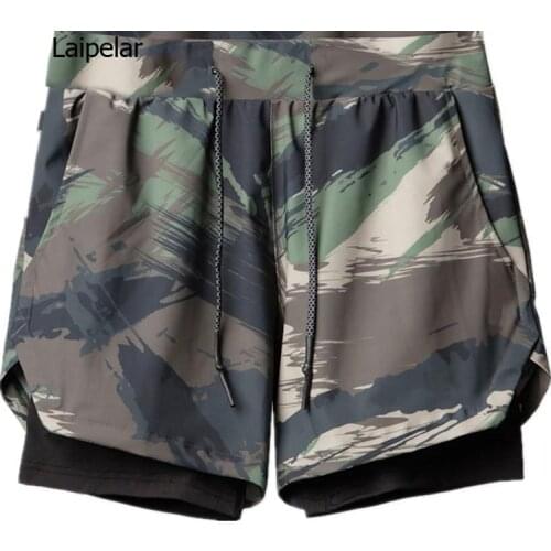 2021 New Double Deck Sports Shorts Mens Running Training Capris Fashion Camouflage Basketball Pants