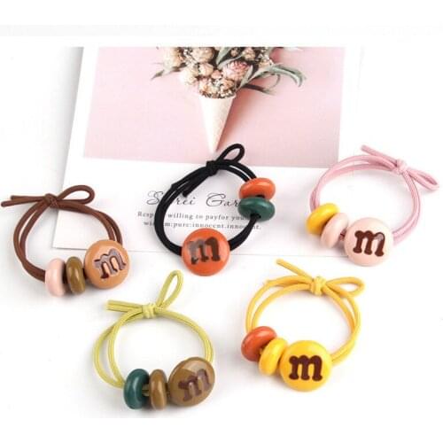 3pcs M bean hair rope high elastic color bean girl bracelet candy head rope balls knotted hair tie hair accessories rubber band