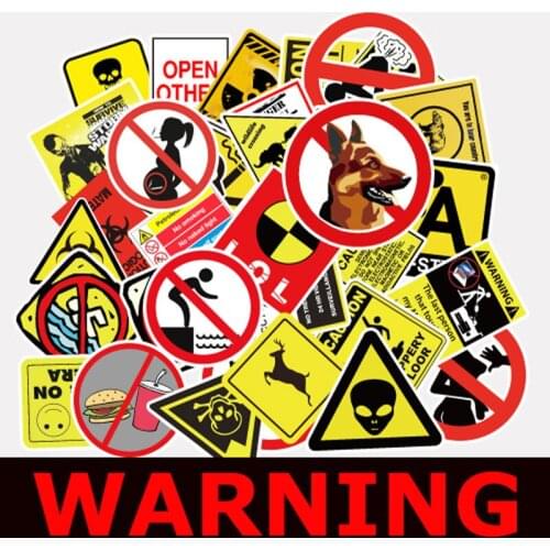 NEW 50PCS warning Stickers Waterproof Tide card Creative Cool Sticker for Suitcase Laptop Bike Motorcycle Car Popular Stickers