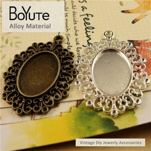 BoYuTe (40 Pieces/Lot) 25*18MM Antique Bronze Silver Plated Pendant Blank Alloy Base Setting Flower Cabochon Cameo Glass Tray