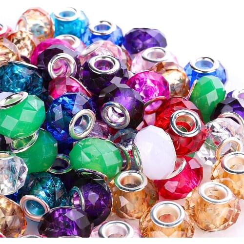 10Pcs 14x8mm Cut Face Jelly Color 5mm Big Hole Spacer Beads Charms Hair Beads Fit European Snake Chain Women Pandora Bracelet