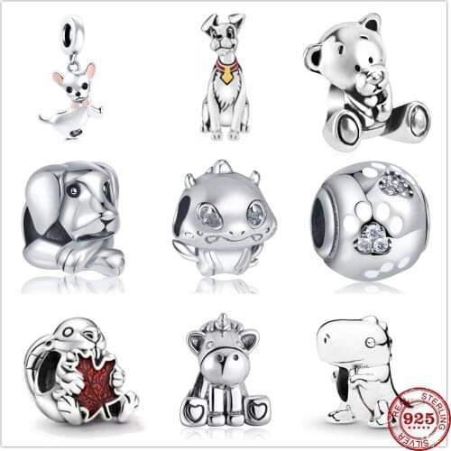 New 925 Sterling Silver Charm Dogs Bull Unicorn beads Fit Pandora Charms Silver 925 Original Bead Bracelets DIY Women Jewelry