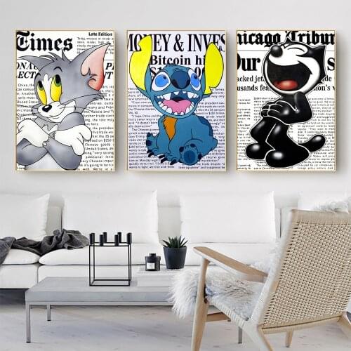 Lilo And Stitch Disney Classic Cartoon Movie Poster And Prints Kids Room Wall Decor Newspaper Cute Pet Canvas Art Painting