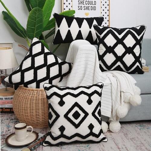 Black and White Tufted Cushion Cover 45x45cm/30x50cm Pillow Cover Decorative Geometric Pillow Case for Netural Home decoration